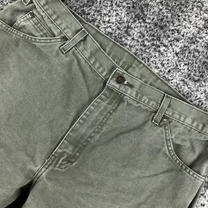 Dickies Pants Mens 36x34 Green Canvas Carpenter Workwear Utility Raw Hem
